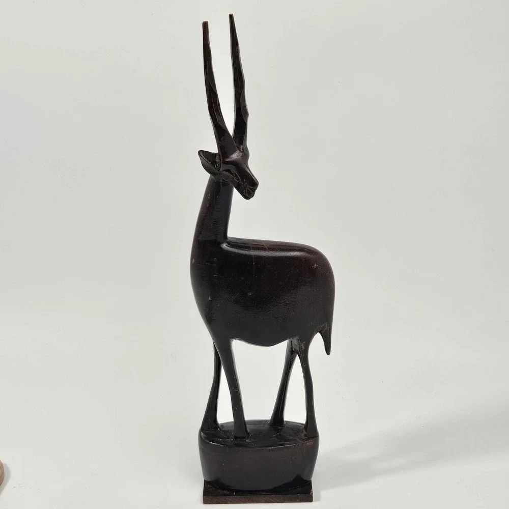 Vintage Hand Carved Ebony Wood Gazelle Statue African Antelope Folk Art Decor 13